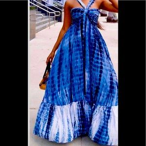 Denim Print long maxi dress - M that fits like a L- NWT comfy - Non-smoking home